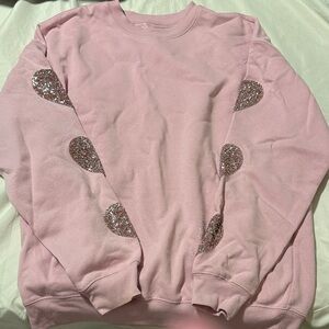 Glitter Heart Pink Women's Crew Neck Sweater